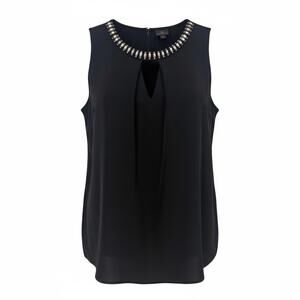 Worthington  Black Sleeveless Crystal Rhinstone Beaded Neck Blouse Y2K Emo 80's